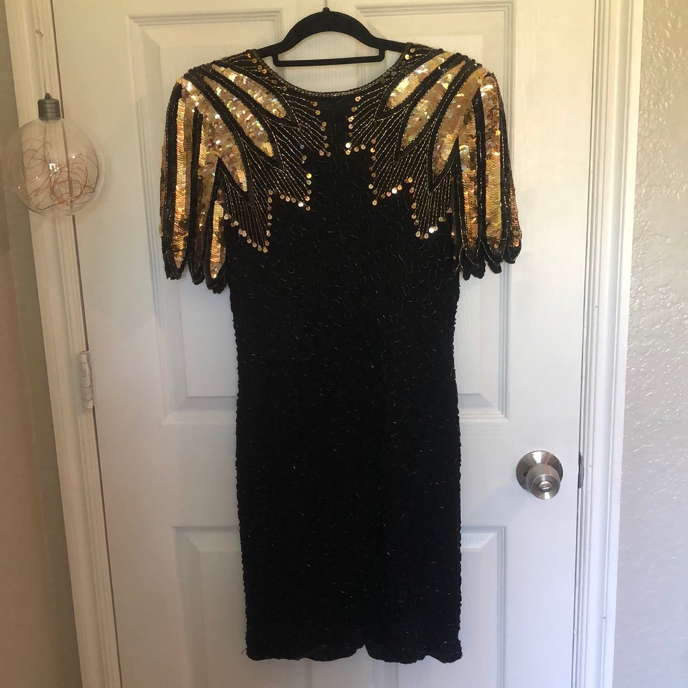 Vintage black and gold sequin dress size 12